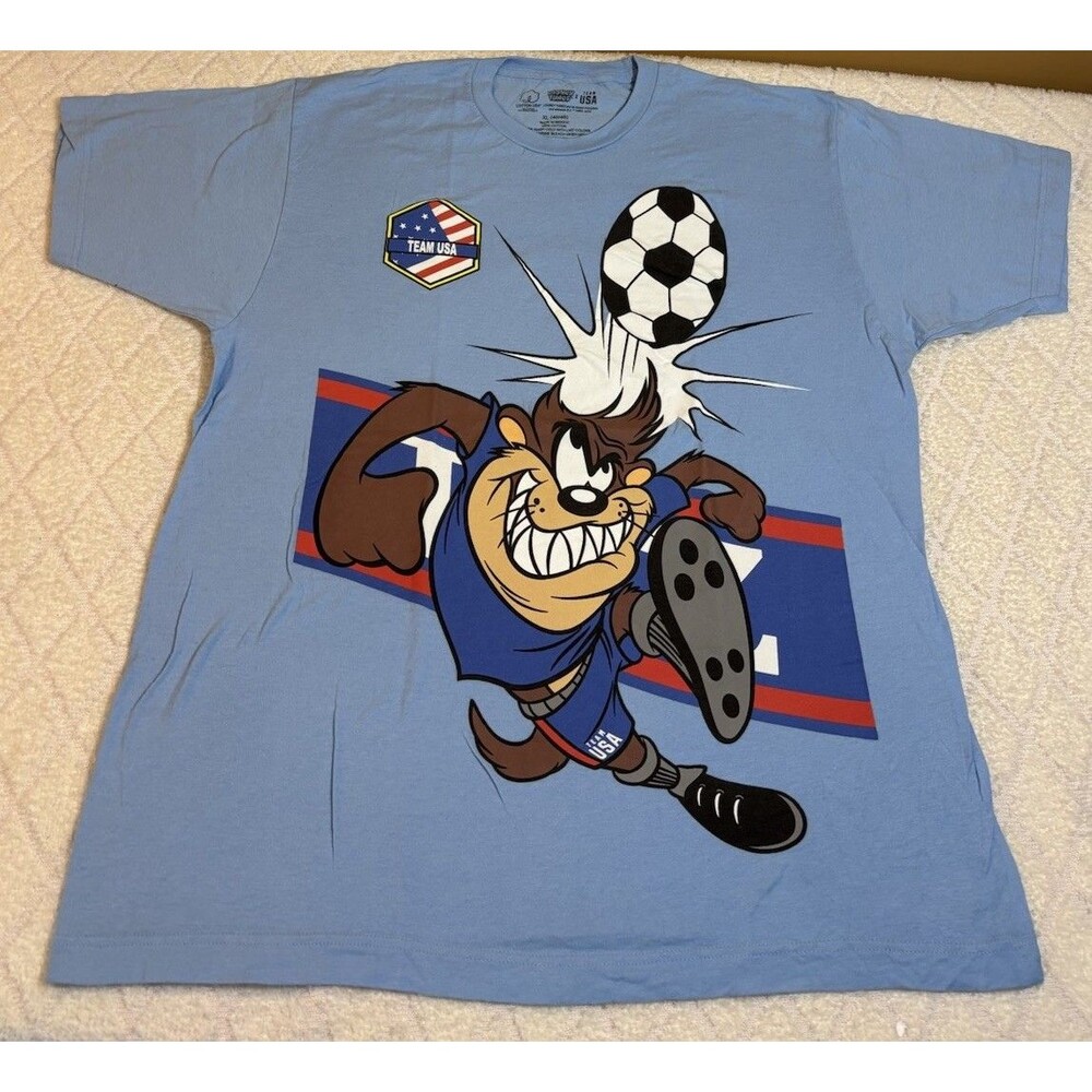 Looney Tunes Team USA Soccer Tasmania Devil Light Blue Shirt Size XL